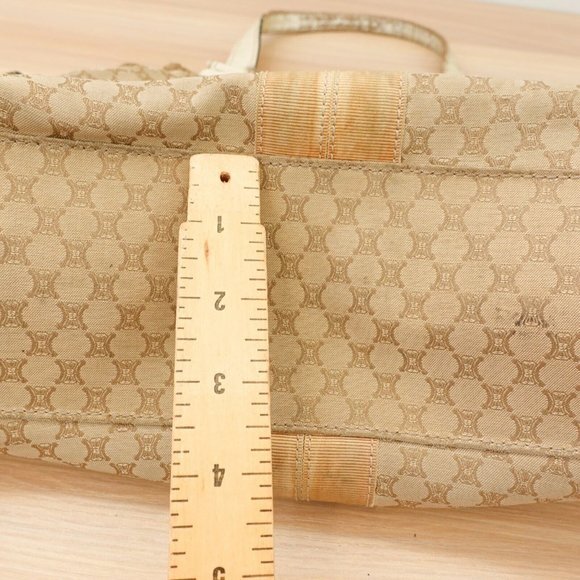VINTAGE Celine Bag Leather Beige Tote Purse White‎ Macadam Canvas Logo Monogram - Picture 8 of 16